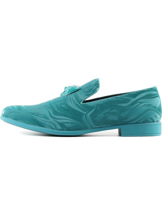 Amali Men\'s Turquoise Paisley Embossed Velvet Loafers Trim Slip On Tuxedo Shoes main image 6